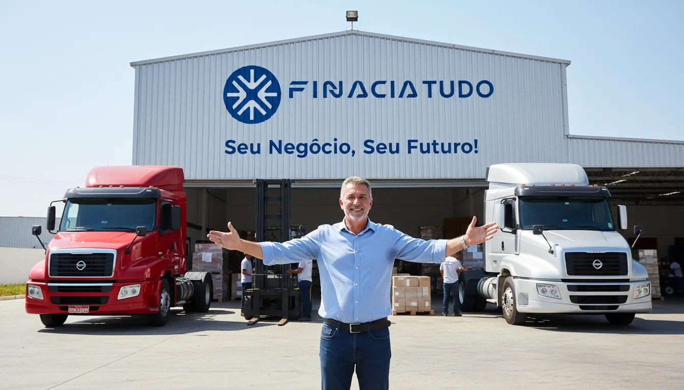 Empresário feliz com a expansão, mostrando como refinanciamento de caminhão vale a pena para o crescimento.