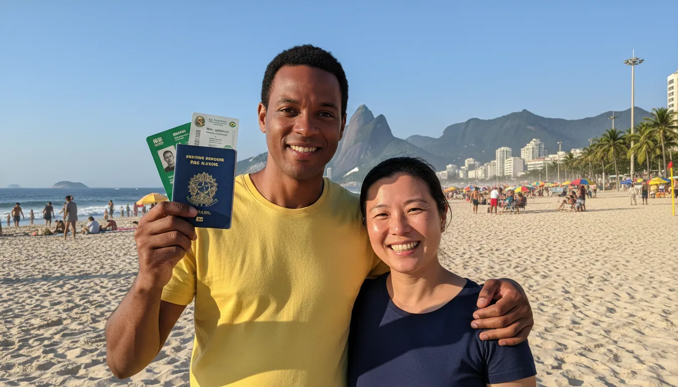 A confident foreign spouse successfully granted brazilian citizenship by marriage enjoying life in Brazil.