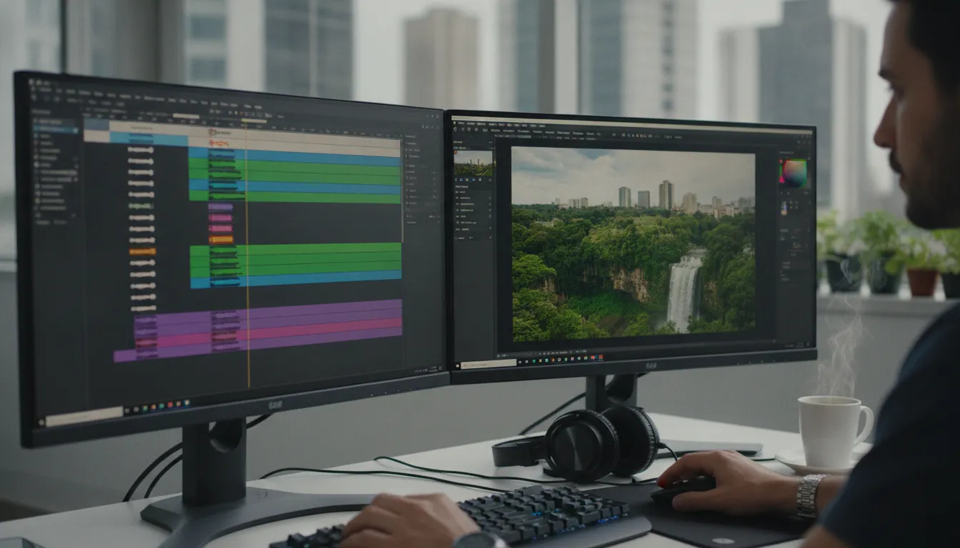 Editor de vídeo especializado em produtora de vídeos em Curitiba, trabalhando em conteúdo estratégico para YouTube.