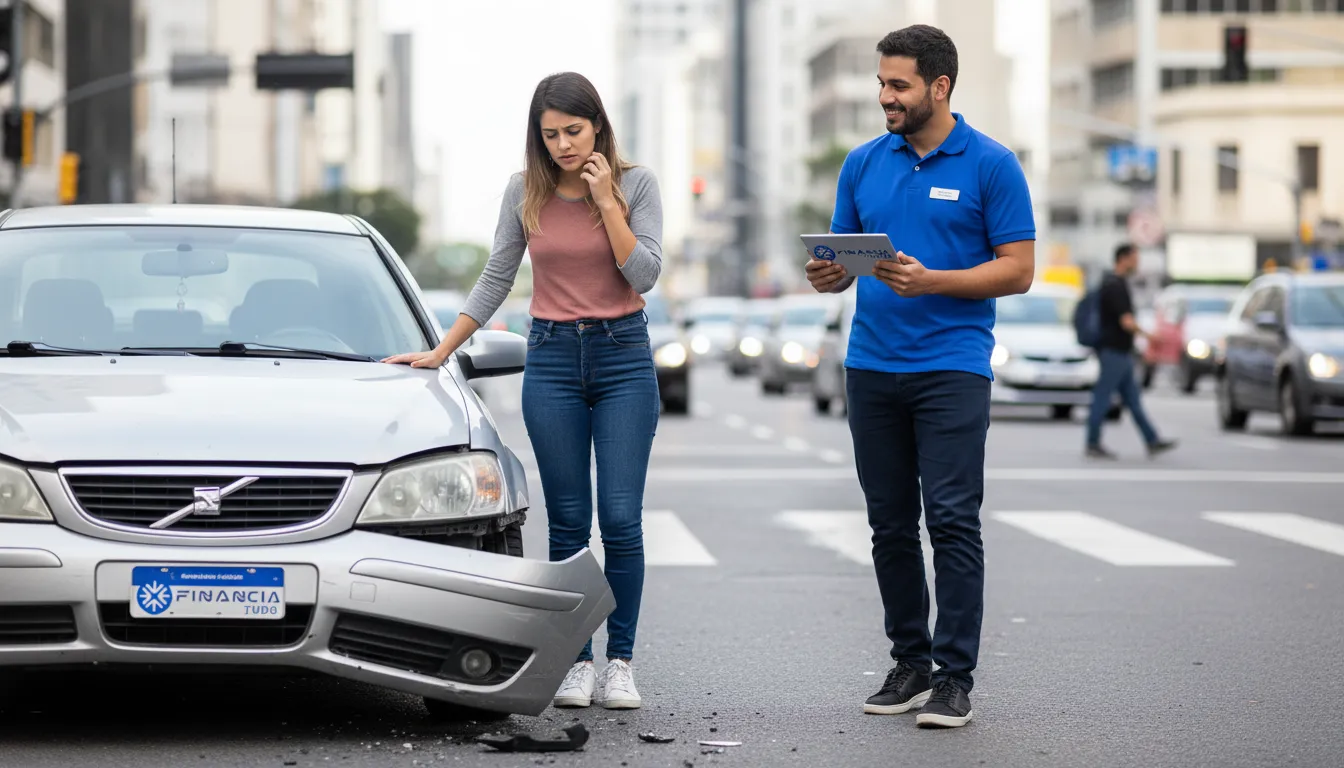Pessoa aliviada após receber assistência no local do acidente, demonstrando como funciona proteção veicular na prática com a Financia Tudo.