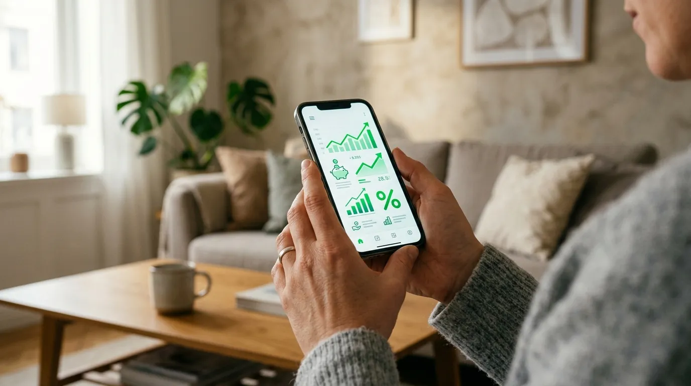 Aplicativo de financas mostrando economia com energia solar por assinatura no celular.