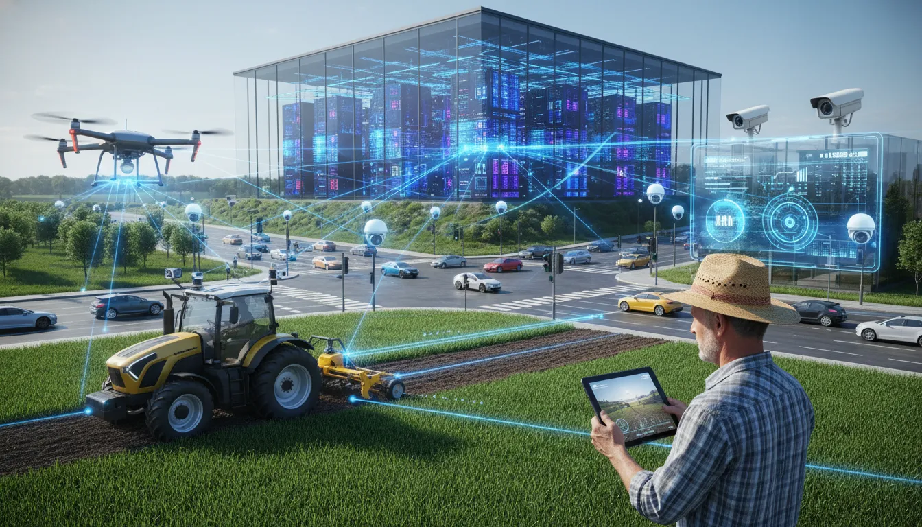 Inteligência artificial em ação: agricultura, cidades inteligentes e centro de dados. Conectividade Datatem.