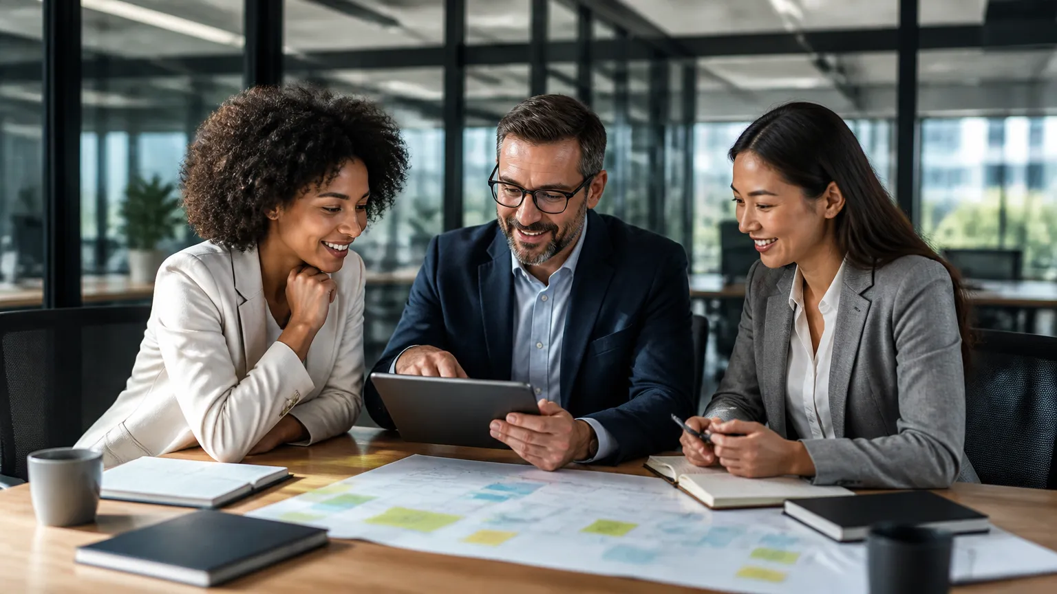 Equipe comercial alinhando estratégias para padronizar atendimento de alto padrão.