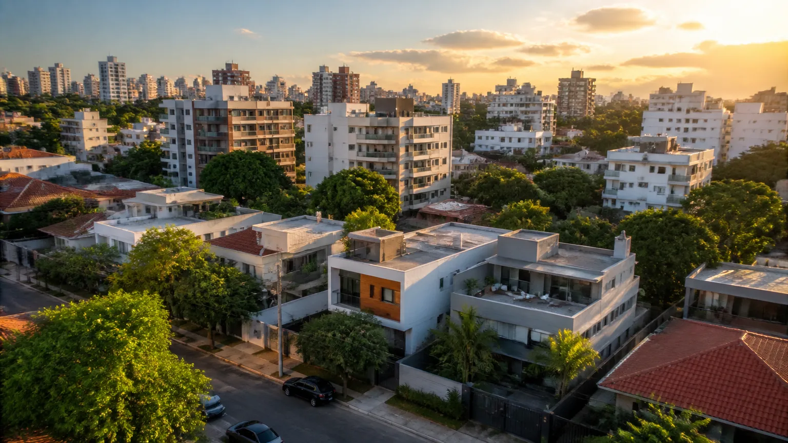 Vista aérea de bairro residencial destacando a importância da localização sobre como avaliar um imóvel.