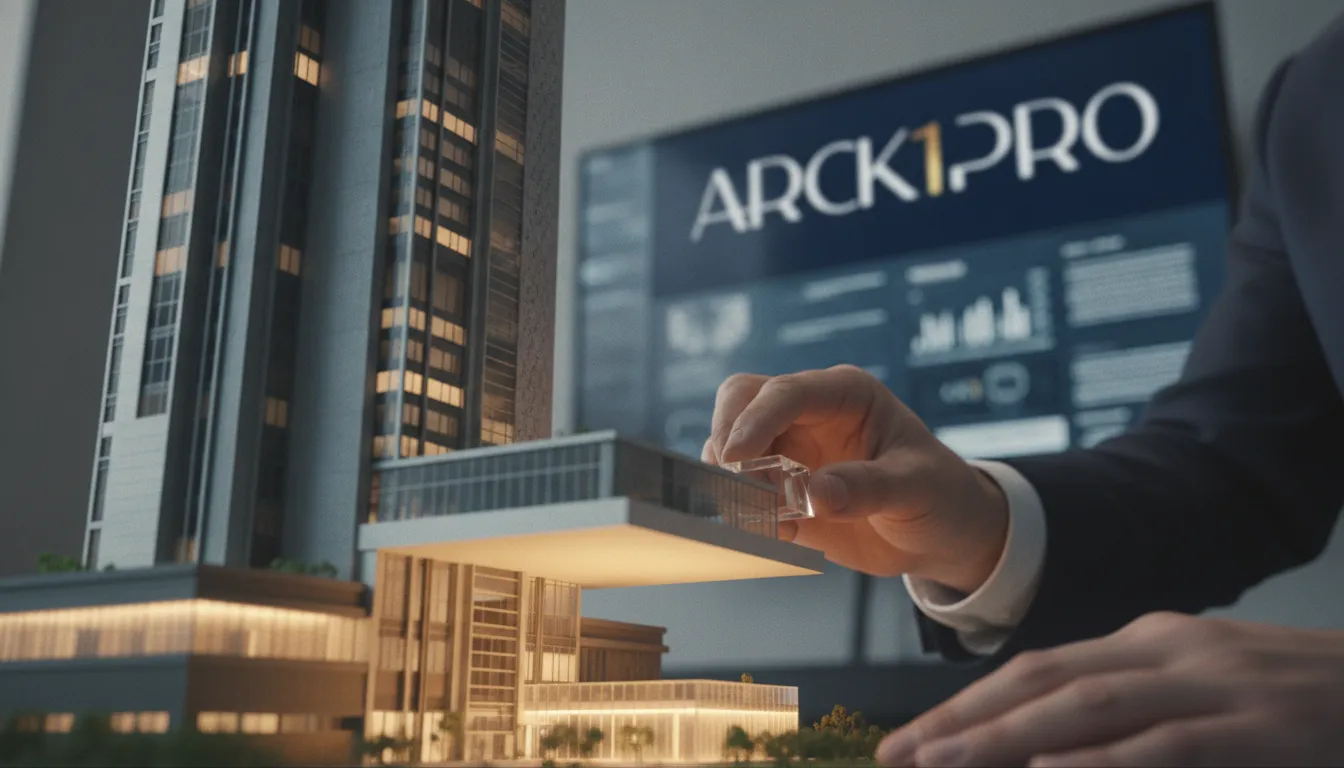Mãos posicionam bloco 'ARI' em maquete de prédio, representando investimento em sociedade de propósito específico incorporação imobiliária.