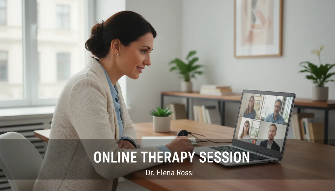 Psicóloga realiza atendimento online com atenção e empatia em ambiente profissional e seguro.