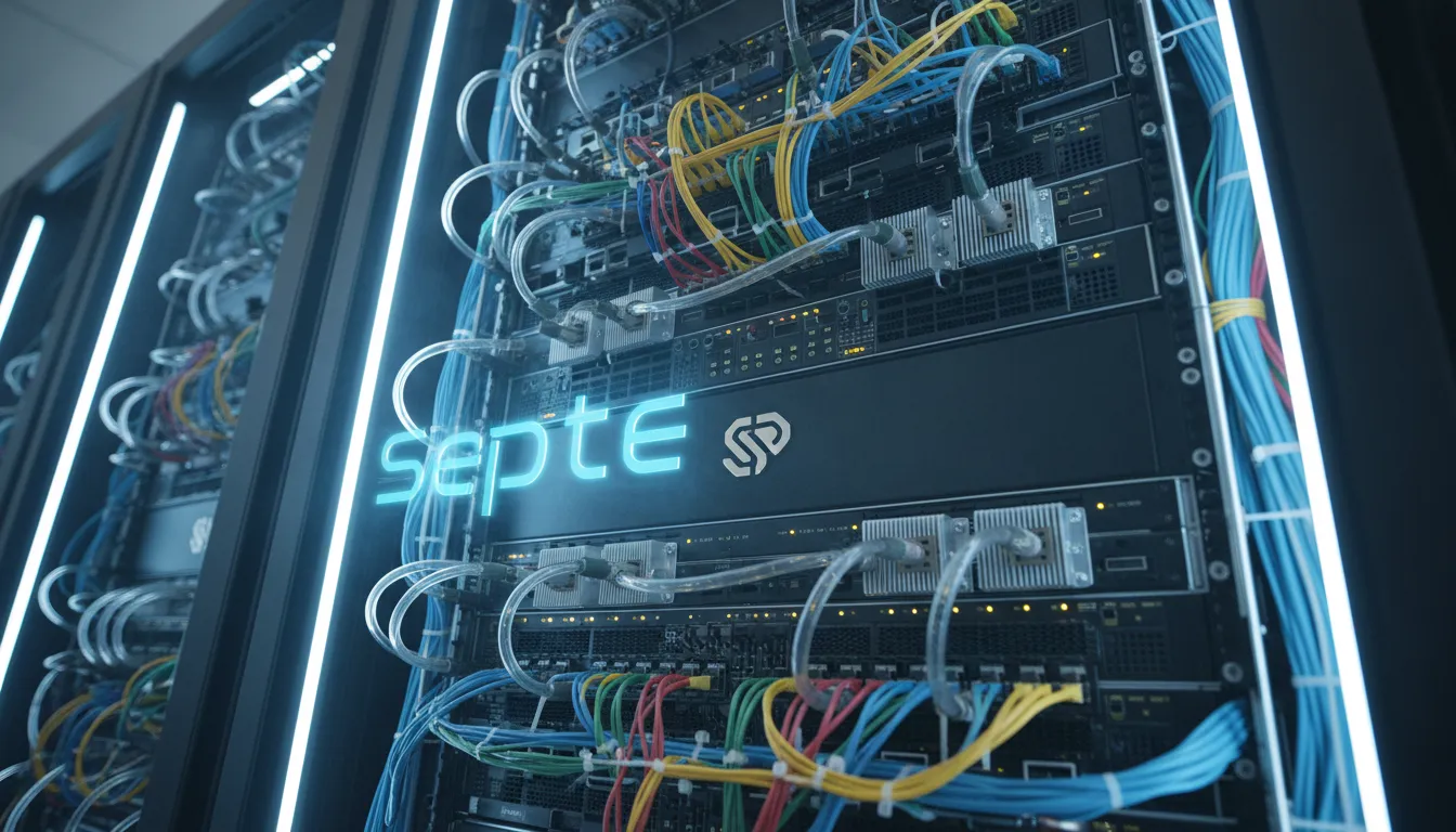 Detalhe da organização de servidores em racks dentro de um colocation data center.
