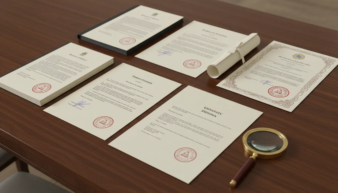 Pilha de documentos empresariais e pessoais com a apostila de Haia, evidenciando sua validade internacional e importância.