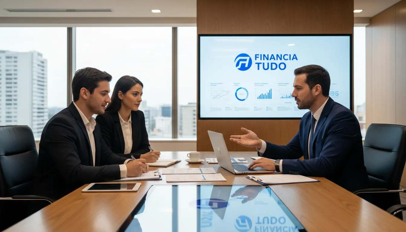 Consultor financeiro da Financia Tudo orientando clientes sobre as melhores opções de crédito