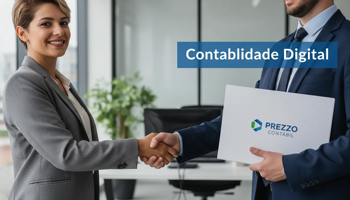 Empresária sorrindo e apertando a mão de um consultor da Prezzo Contábil, simbolizando o início de uma parceria para a abertura de empresa em Curitiba.