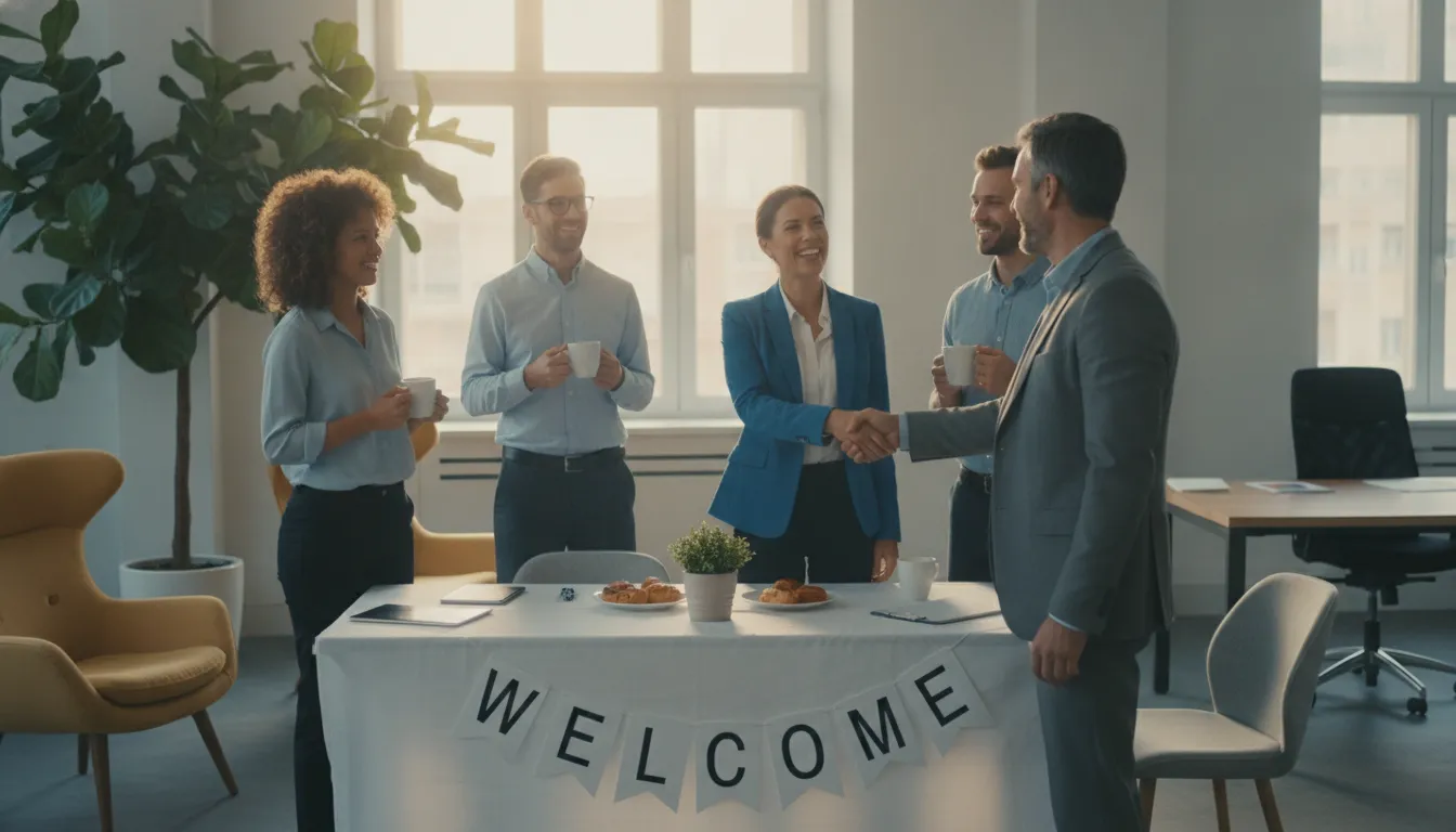 Equipe celebra novo funcionario nos EUA, ambiente acolhedor e inclusivo para empresa brasileira expandir.