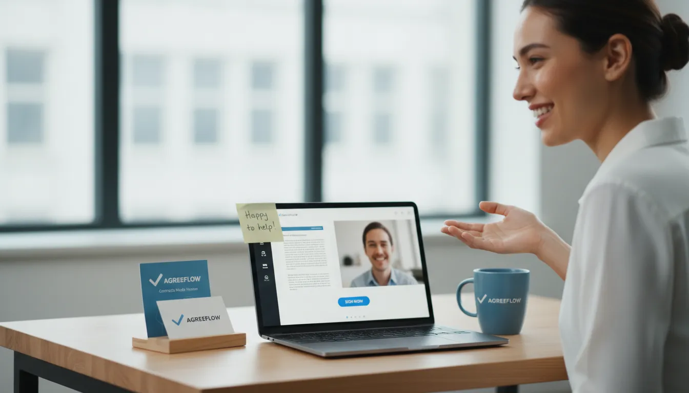 Atendente simpático oferece suporte humanizado para solução de contratos digitais