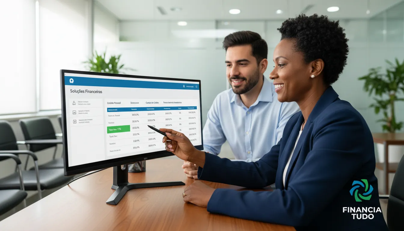 Especialista da Financia Tudo orienta cliente sobre como obter renda extra indicando crédito com soluções personalizadas.