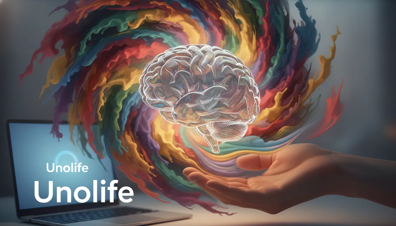 Controle emocional com a hipnoterapia online. Cores vibrantes representando emoções sendo harmonizadas pela terapia à distância da Unolife.