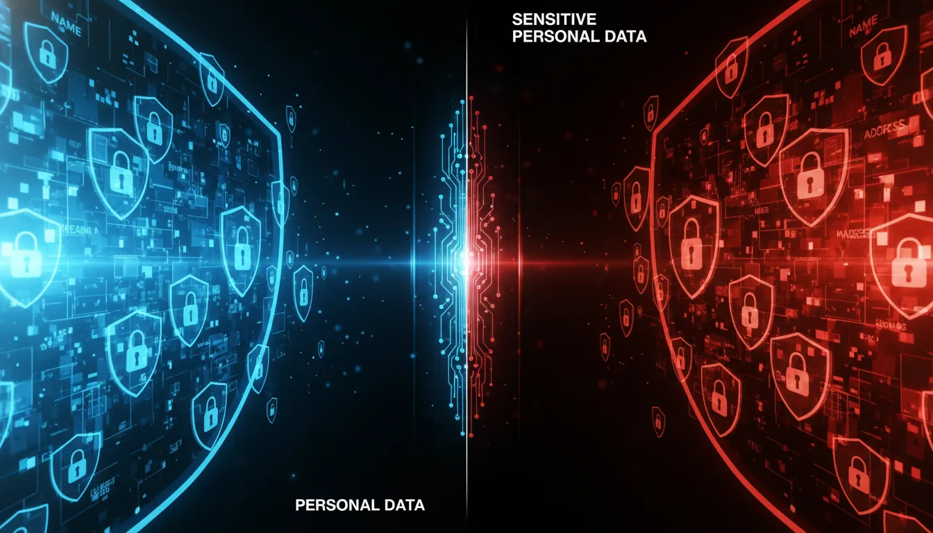 Diferença visual entre dado pessoal e dado pessoal sensível em zonas digitais. Cada um com seu nível de segurança.