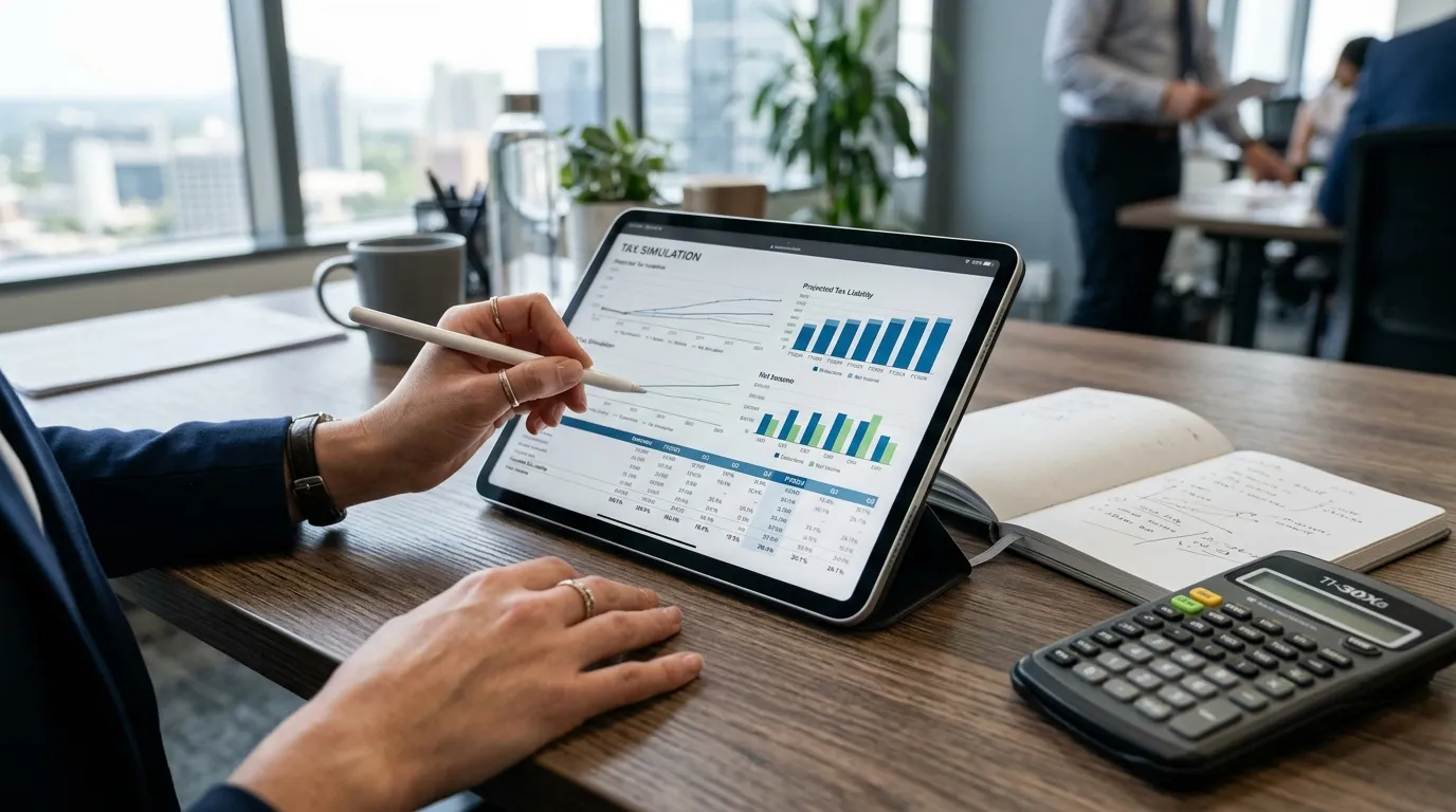 Empresário analisando Simples Nacional tradicional ou híbrido em 2027 e calculando impacto tributário.