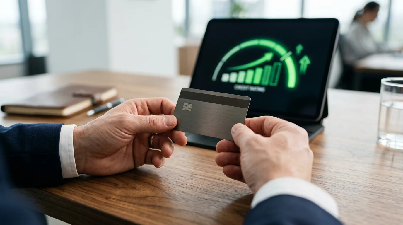 Cartão financeiro e gráfico de score de credito nos estados unidos para brasileiros.