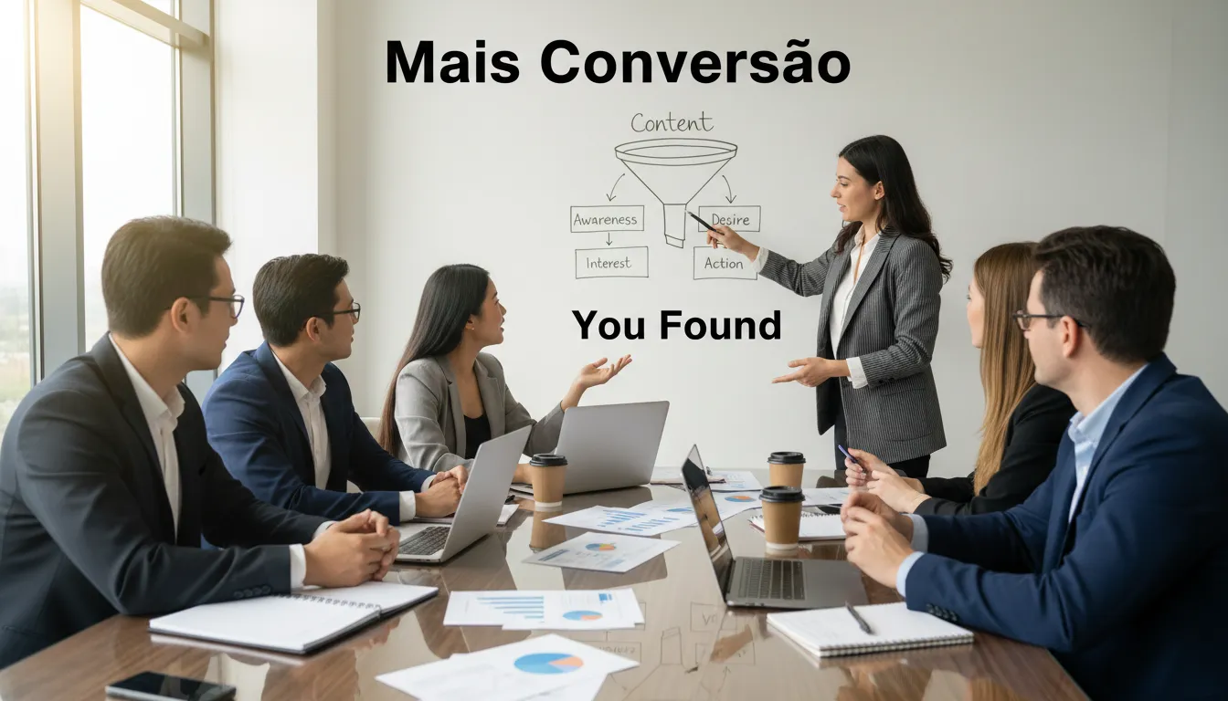 Equipe colaborando em estratégias de marketing de conteudo. Reflete a abordagem da You Found para criar funis de conversão eficazes.