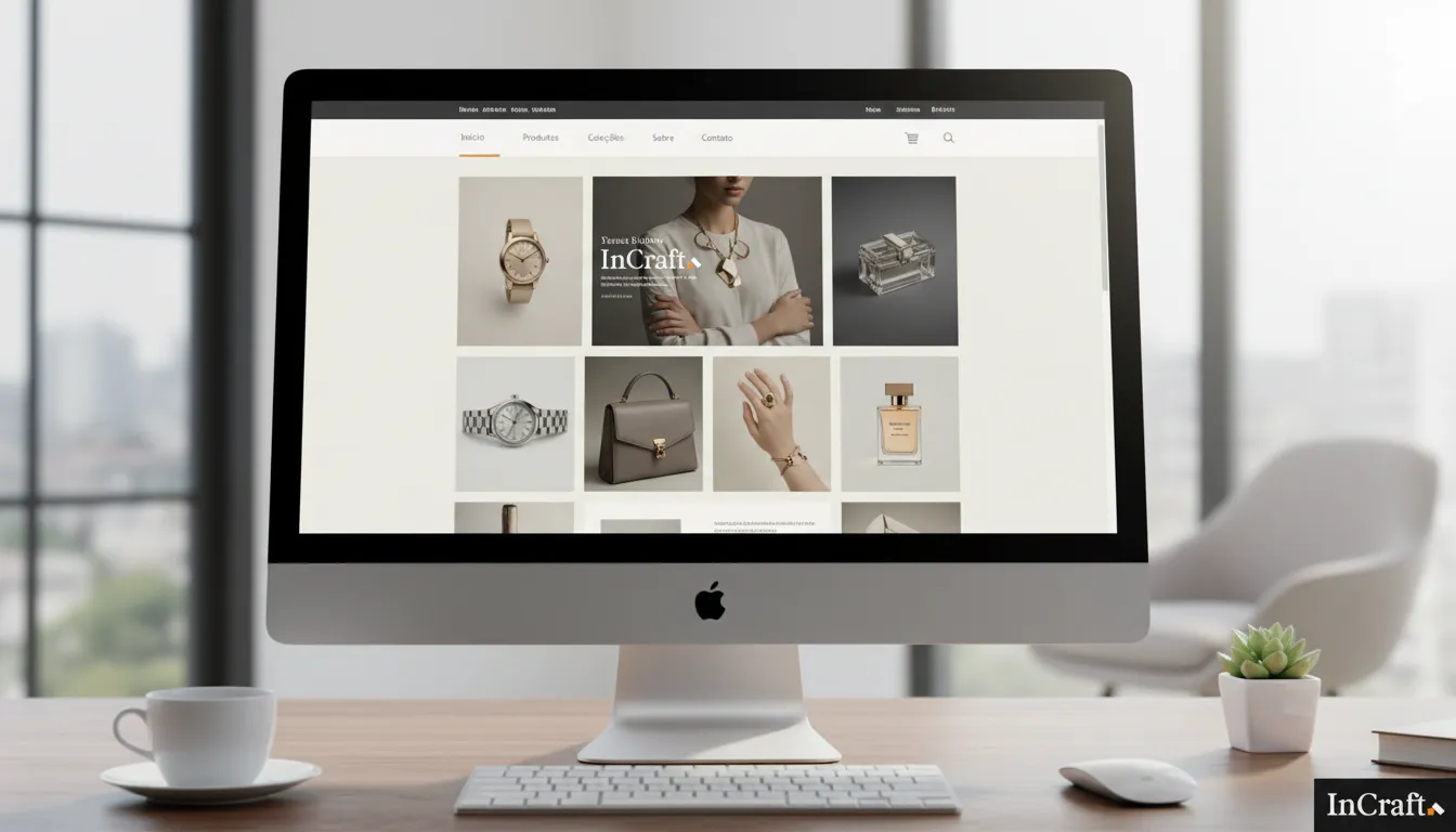 Conceito de design de site elegante criado por empresa que cria site, com foco na experiência do usuário e produtos de luxo.