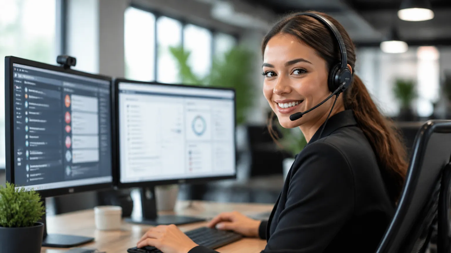 Atendente gerando conexão direta com cliente enquanto integra fluxos de atendimento digital.