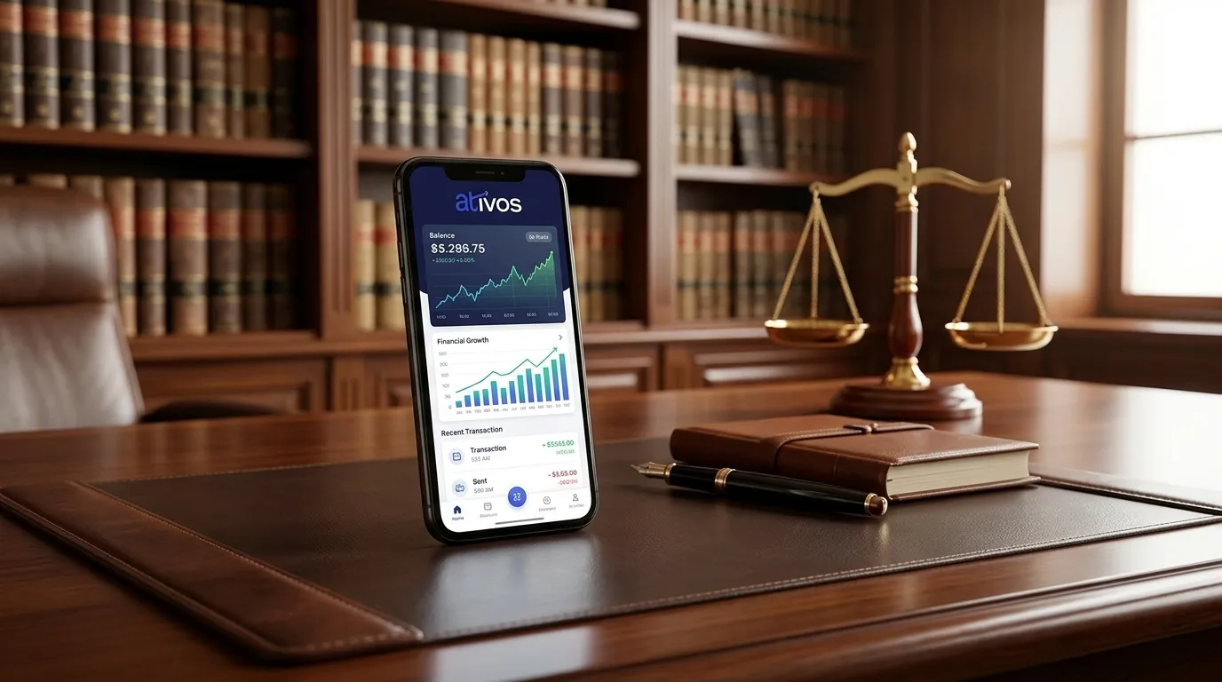 Celular exibindo saldo de antecipação do precatório TJAP em escritório de advocacia.