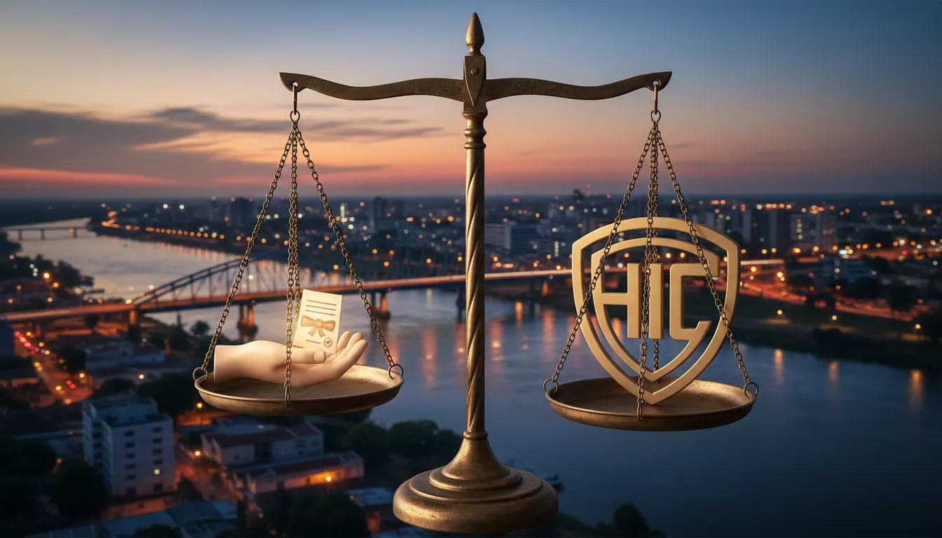 Balança da justiça em Juazeiro, com foco nos direitos individuais versus grandes corporações de planos de saúde, simbolizando a equidade legal.