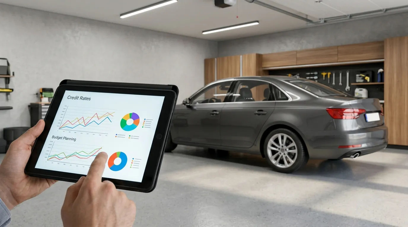 Carro na garagem ilustrando como avaliar se usar automóvel como garantia vale a pena.