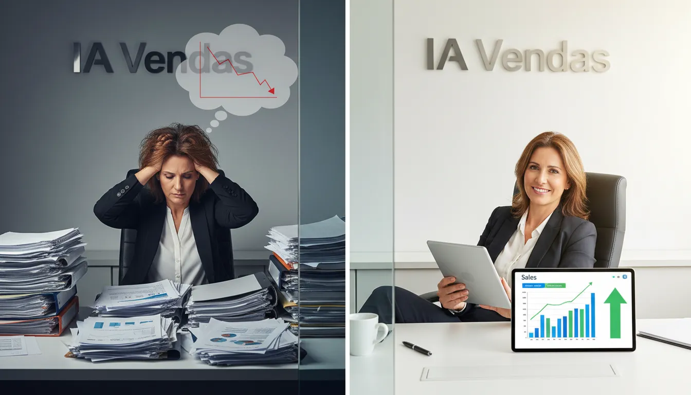 Empresário B2B aliviado vendo dados de vendas crescerem em um tablet, após implementar solução com ia. A ia antecipa dor paciente, trazendo alívio financeiro.