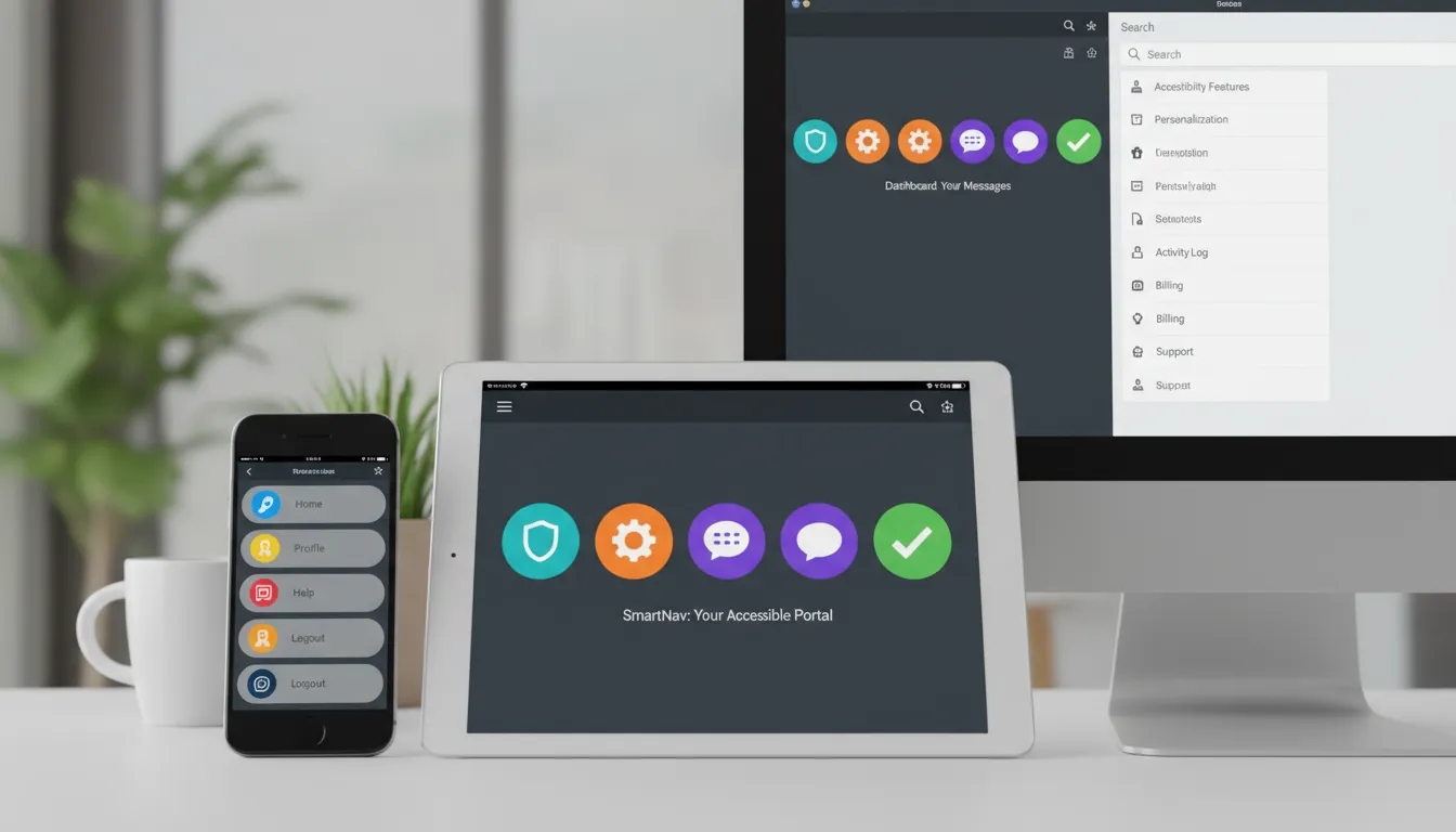 Componentes de Site Essenciais em 2026: Menu, Footer, Header 2 Menu de site acessível, com ícones e navegação eficiente em múltiplos dispositivos