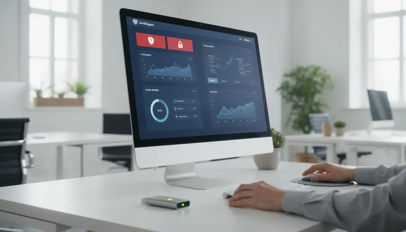 Plataforma CertiSeguro mostrando alertas de vencimento, auxiliando a evitar erro certificado digital.