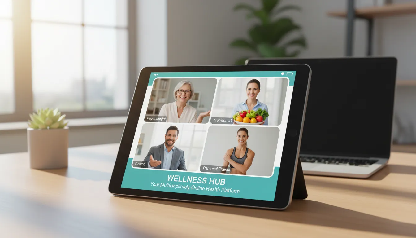 Especialistas de diversas áreas exibidos em plataforma digital de bem-estar online.
