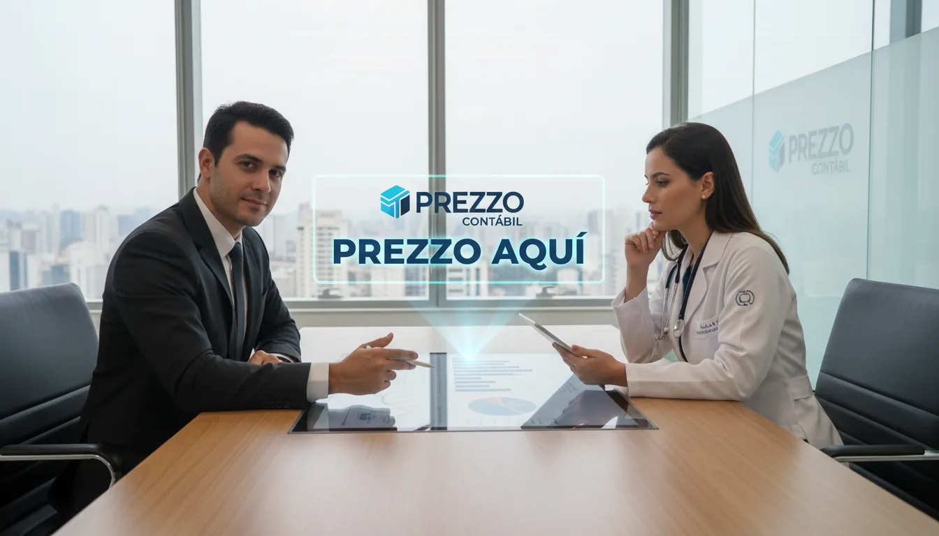 Consultor financeiro da Prezzo Contábil reunido com um médico, discutindo estratégias financeiras e soluções de Contabilidade para Clínicas Médicas no Rio de Janeiro.