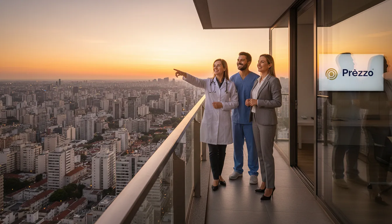 Médicos e equipe em São Paulo, olhando para o futuro com confiança, graças à Contabilidade para Médicos que impulsiona o crescimento.
