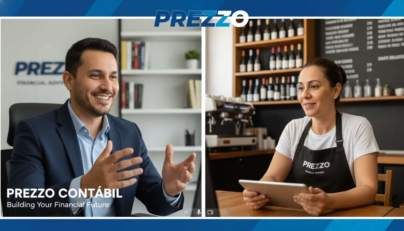 Consultor da Prezzo Contábil em uma videochamada com um proprietário de restaurante, discutindo estratégias financeiras e soluções de contabilidade para restaurantes personalizadas.