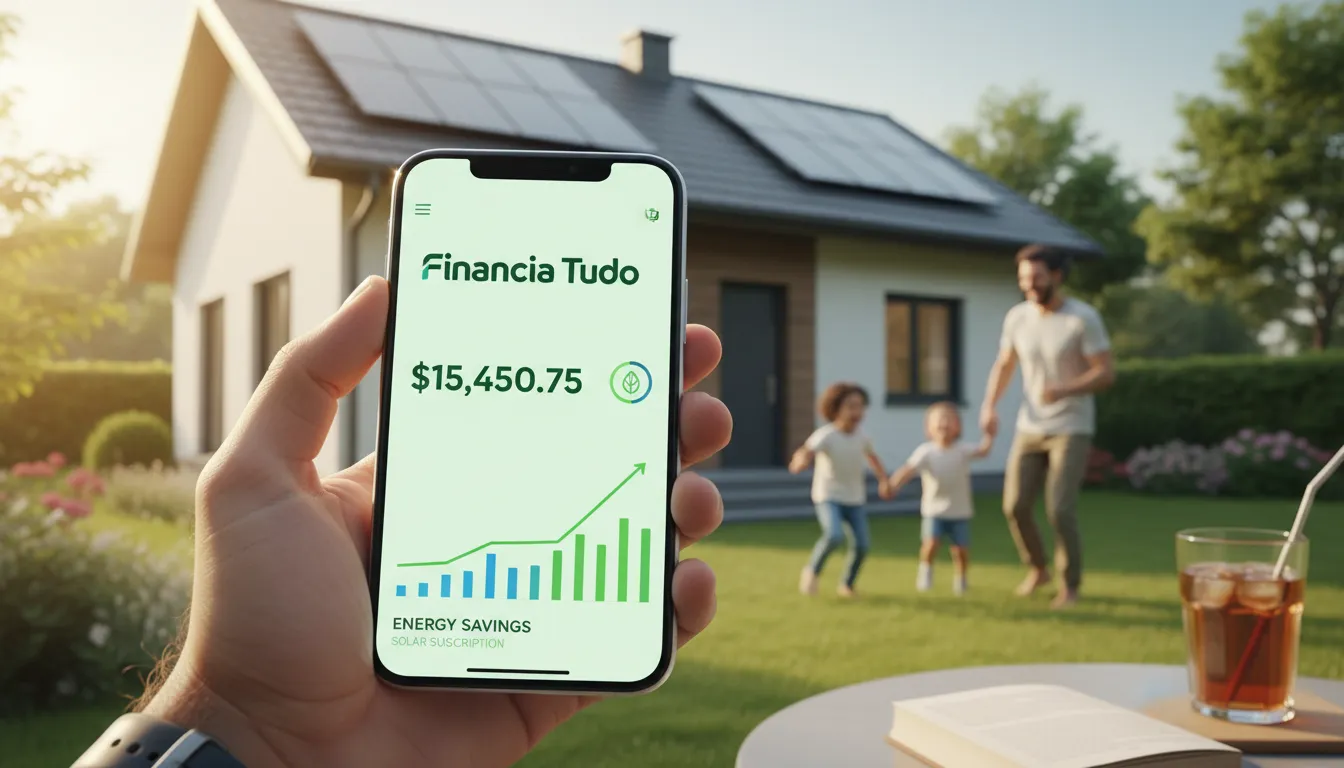 Visualização de economia na conta de luz com a assinatura energia solar residencial e Financia Tudo.