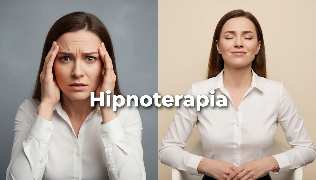 Comparativo visual do antes e depois da hipnoterapia online, mostrando a transformação de um estado de ansiedade para calma e serenidade.