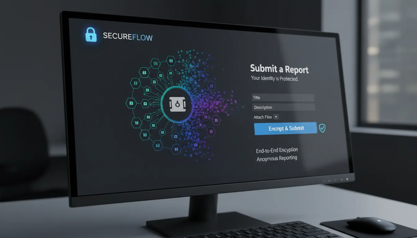 Interface segura de canal de denúncias com ênfase em privacidade e proteção de dados.