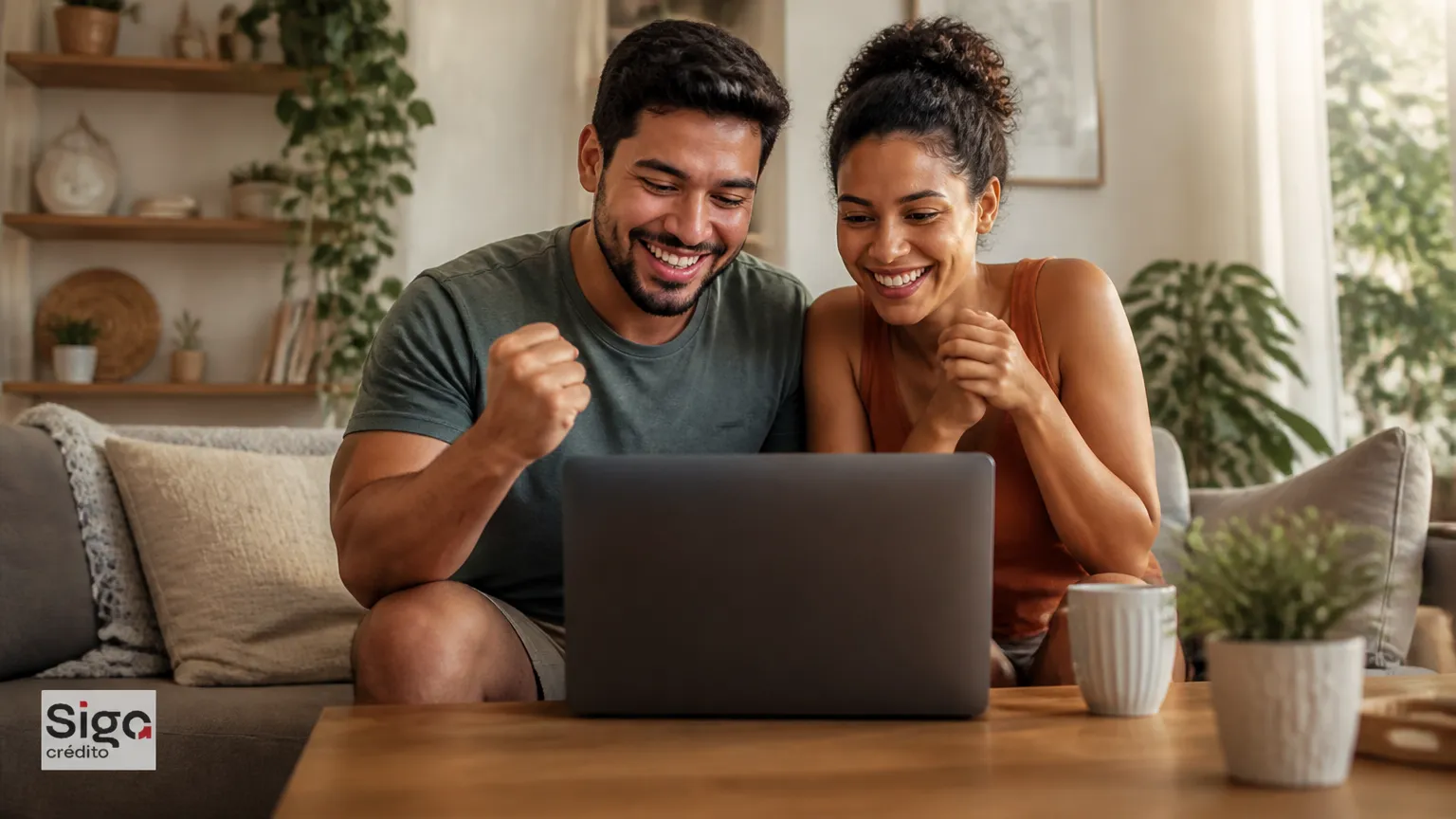 Casal comemorando economia ao entender como quitar empréstimo consignado clt com desconto.