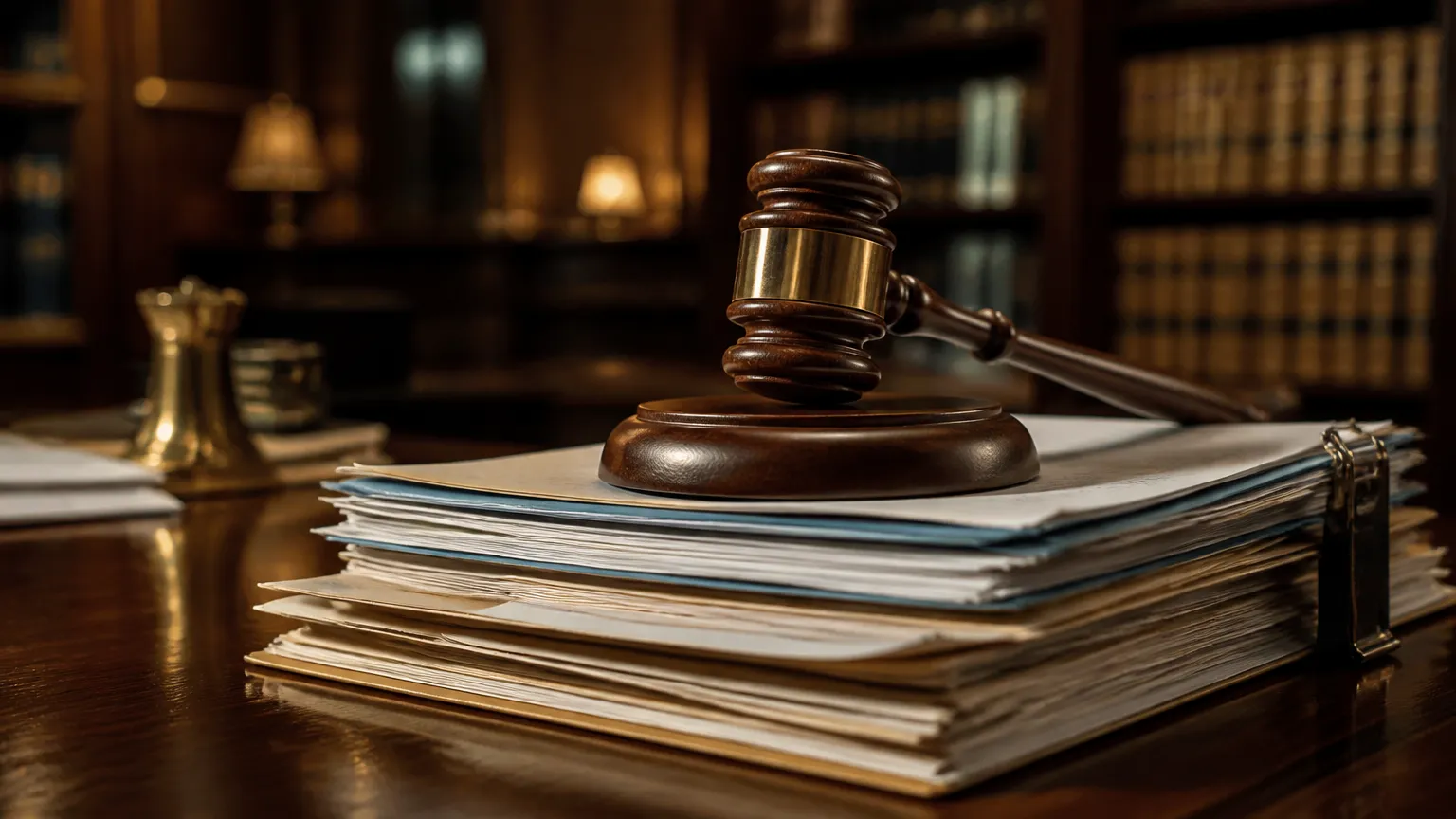 Martelo de juiz sobre documentos médicos para processo de liminar contra plano de saúde em Lages.