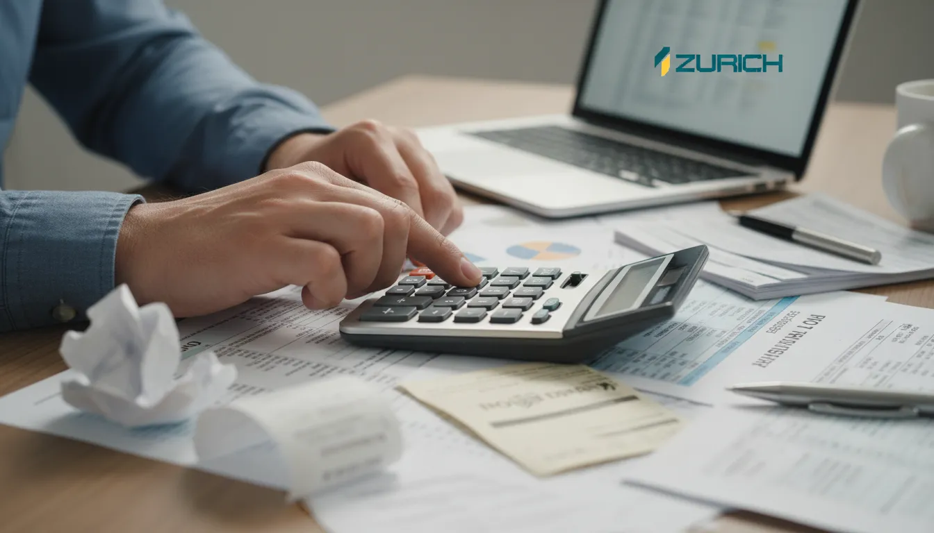 Cálculo preciso dos impostos para a declaração da dirf, com calculadora e documentos fiscais.