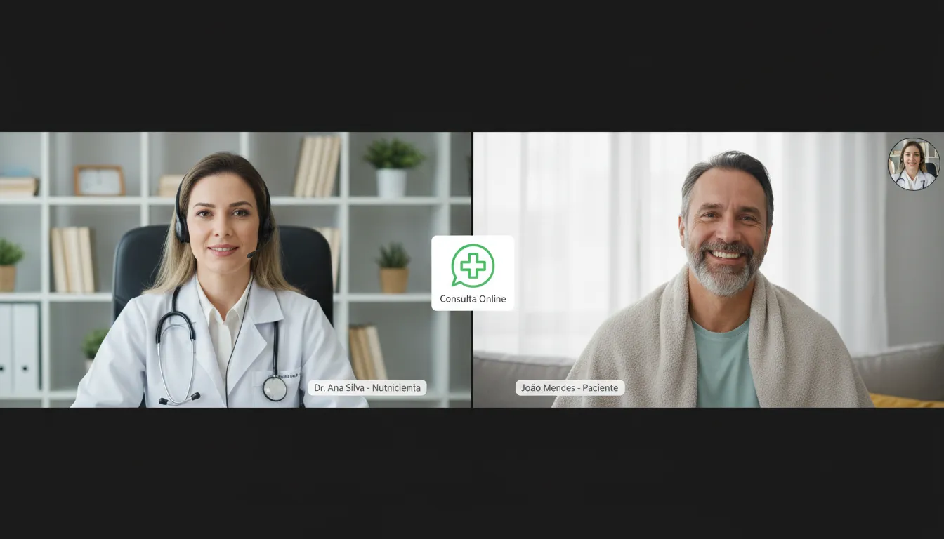 Especialista em saúde mental realiza consulta online de PNL com paciente satisfeito.