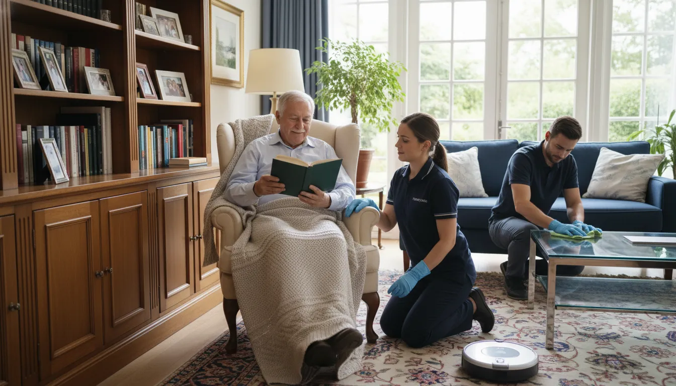 Visual representation of gentle house cleaning services for seniors, emphasizing a comfortable living space with considerate, professional care.