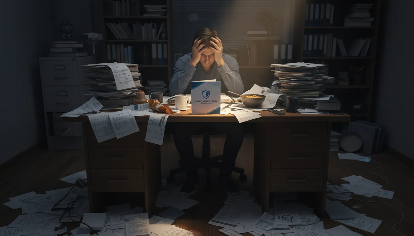 Pessoa sobrecarregada com papelada e contas médicas. Auxílio doença quem tem direito? A Forte Advocacia pode te ajudar a entender seus direitos previdenciários.