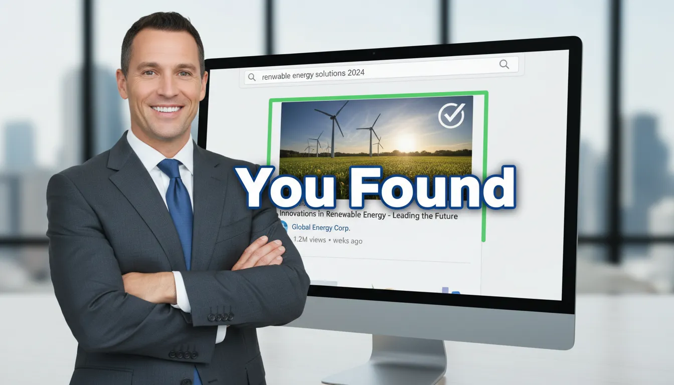 CEO sorrindo sobre resultados de busca do YouTube, simbolizando o sucesso da You Found em marketing de influência e SEO.