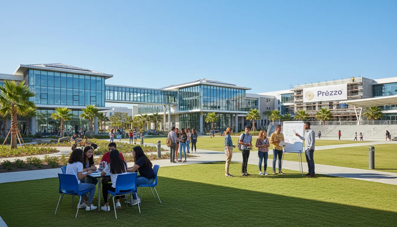 Campus escolar próspero com alunos e nova estrutura, resultado da Contabilidade Especializada para Escolas.