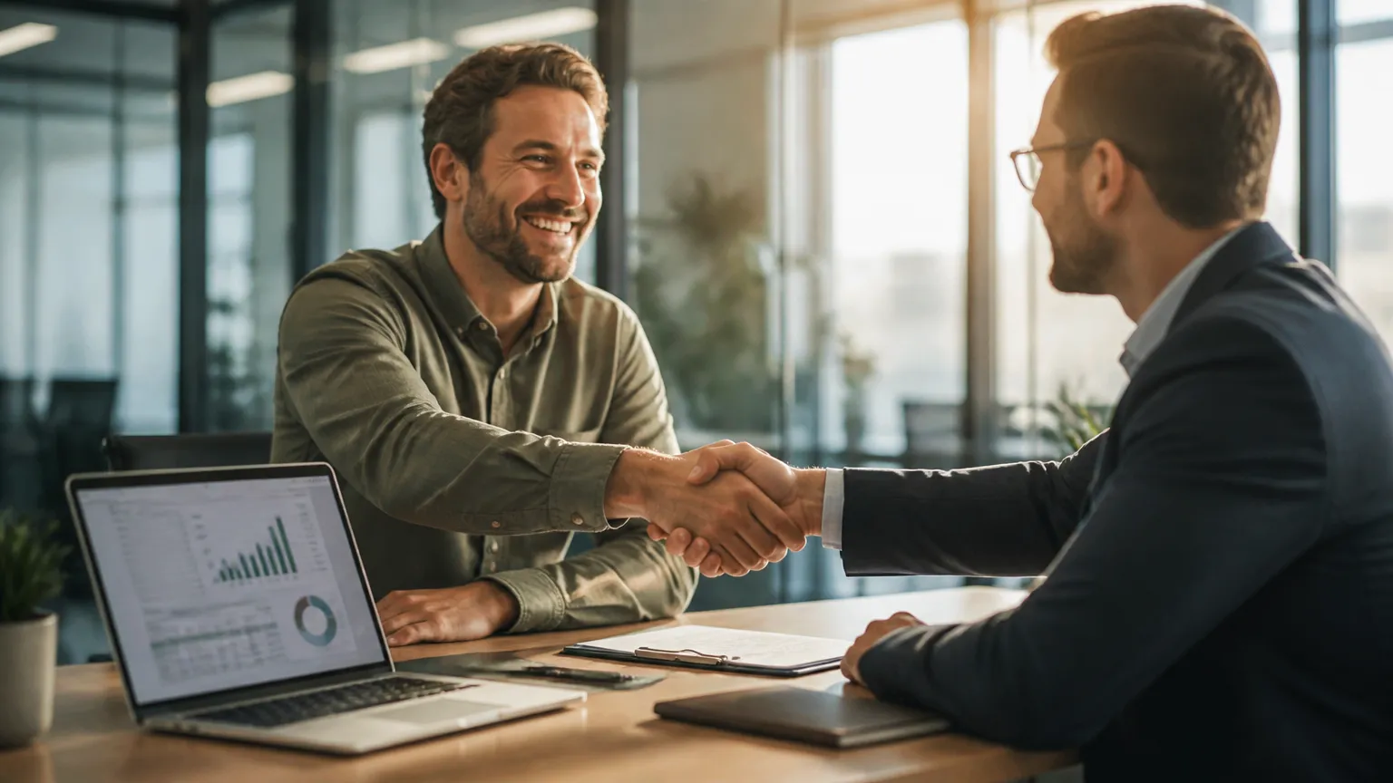 Empresário tranquilo após consultoria especializada para auditoria do IRS.