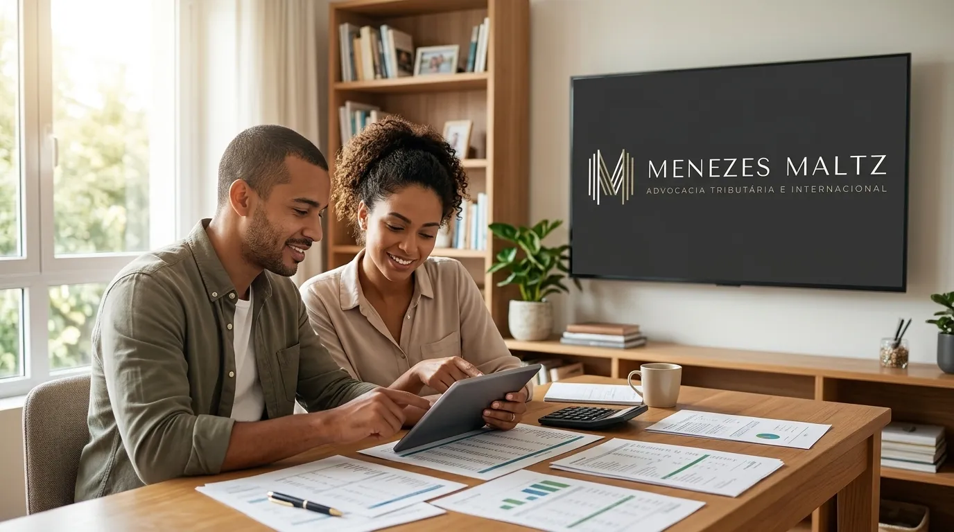 Casal planeja como declarar bens no exterior com tranquilidade e conformidade fiscal.