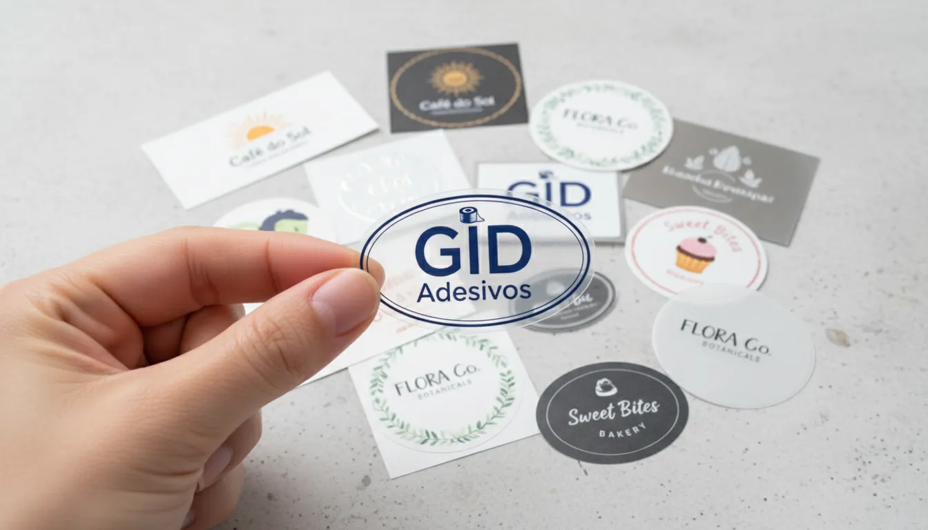Imagem em close-up de rótulos personalizados da GID para diversos pequenos negócios. Veja onde fazer rótulos personalizados que destacam seus produtos e agregam valor à sua marca.
