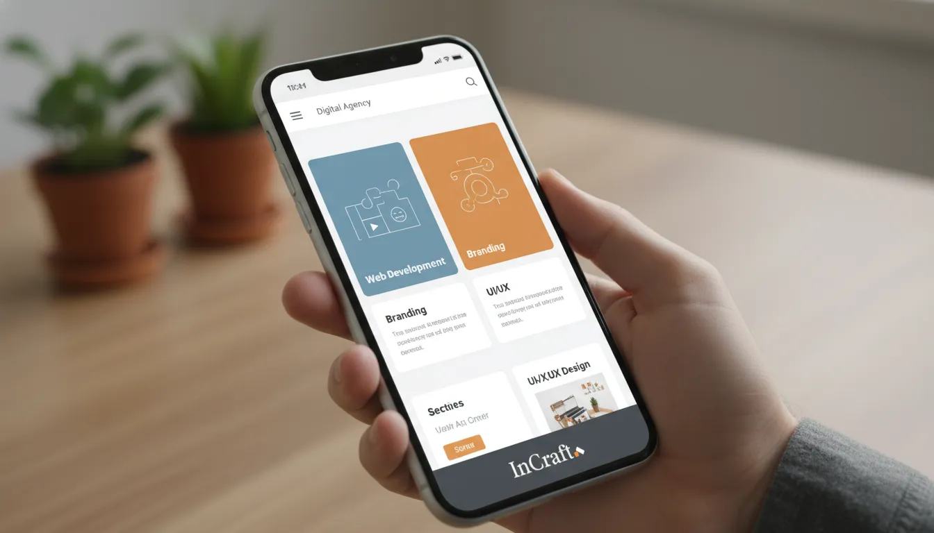 Visualização impecável do redesign de site em um celular, com foco na experiência do usuário.