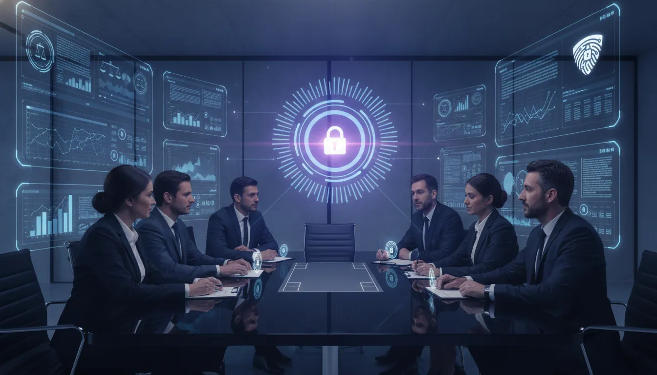Ambiente digital seguro com carimbo de tempo central, conectando documentos e profissionais focados na integridade.